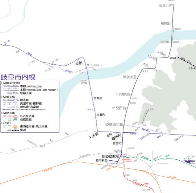 名鉄岐阜市内線の路線図