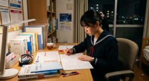 模試の復習に取り組む高校生の画像