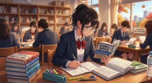 10月に英語と数学の勉強に集中して取り組む高校生